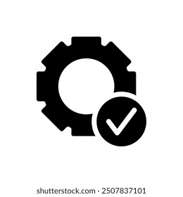 gear icon with check mark icon. vector isolated on white background, simple and modern design.