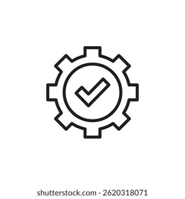 Gear Icon with Checkmark Symbol Representing Quality Control and Success in Digital Processes and Business Solutions