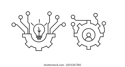 Ícone de engrenagem com linhas de circuito, perfeito para tecnologia e temas de integração do sistema.