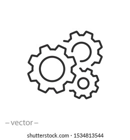 значок шестерни, зубчатое колесо, круг двигателя, тонколинейный веб-символ на белом фоне - редактируемая векторная иллюстрация штриха eps10