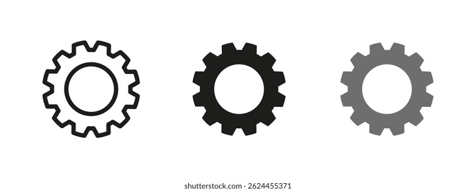 Gear icon. Cogwheel with multiple teeth vector illustration. Mechanical component symbol for settings or engineering contexts. Machinery part pictogram used in automation and industrial design.