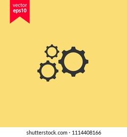 Gear icon. Cogwheel icon. Settings sign. Screw nut icon. Screw-nut vector icon. Vector flat sign. Cog symbol design. Yellow background.