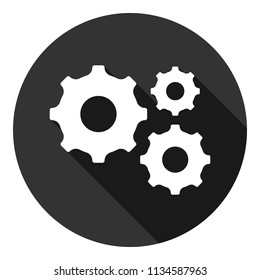Gear icon. Cogwheel icon. Settings sign. Screw nut icon. Screw-nut vector icon. Vector flat sign. Grey background with shadow. Round cog symbol design
