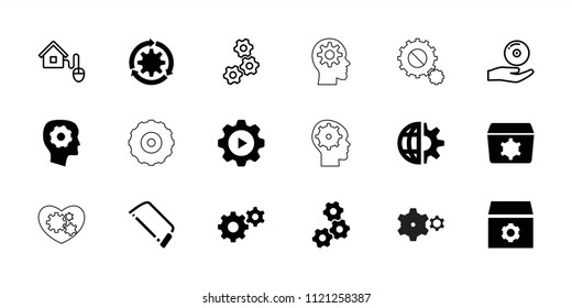 Gear icon. collection of 18 gear filled and outline icons such as hacksaw, cd on hand. editable gear icons for web and mobile.