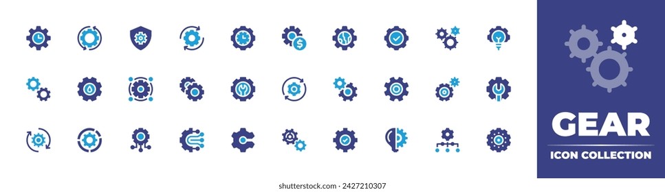 Gear icon collection. Duotone color. Vector and transparent illustration. Containing gear, gears, setting, connection, idea, solutions, management, concept, time management, maintenance, progress.