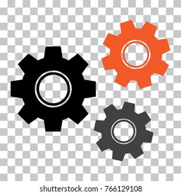 Gear icon. Colored mechanism on transparent background. Vector illustration
