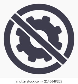 Zahnradsymbol in einem Kreis ausgekreuzt. Reparaturverbot. Repariere nicht. Es gibt keine Mechanismen. Warenkorb einzeln minimale flache lineare Ikone für Anwendung und Infografik. Vektorsymbol.