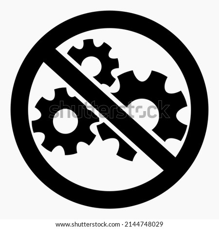 Gear icon crossed out in a circle. Repair ban. Do not repair. There are no mechanisms. Shopping cart isolated minimal single flat linear icon for application and info-graphic. Vector icon.