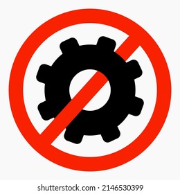 The gear icon is crossed out in a red circle. Repair ban. Do not exploit. There are no mechanisms. Simple use. Vector icon.