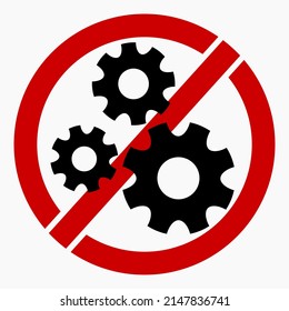 The gear icon is crossed out in a red circle. Repair ban. Do not exploit. There are no mechanisms. Simple use. Vector icon.