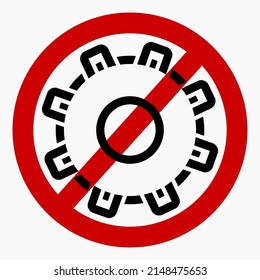 The gear icon is crossed out in a red circle. Repair ban. Do not exploit. There are no mechanisms. Simple use. Vector icon.