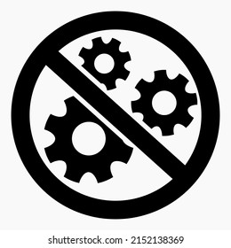 The gear icon is crossed out in a red circle. Repair ban. Do not exploit. There are no mechanisms. Simple use. Vector icon.