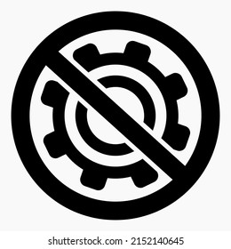 The gear icon is crossed out in a red circle. Repair ban. Do not exploit. There are no mechanisms. Simple use. Vector icon.