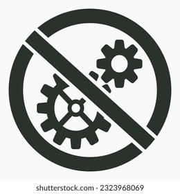 The gear icon is crossed out in a red circle. Repair ban. Do not exploit. There are no mechanisms. Simple use. Vector icon.