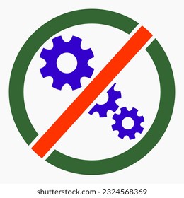 The gear icon is crossed out in a red circle. Repair ban. Do not exploit. There are no mechanisms. Simple use. Vector icon.