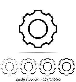 gear icon in different shapes, thickness. Simple outline vector of web for UI and UX, website or mobile application