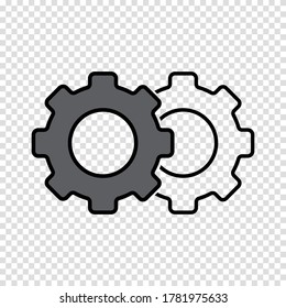 Concepto De Diseño De Pictograma De Elementos De Icono De Engranaje En Fondo De Ajedrez Transparente. Ilustración vectorial.
