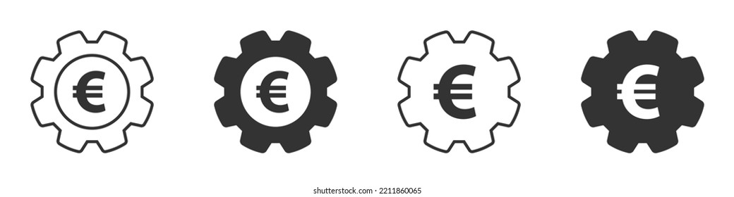 Gear icon with euro sign inside. Cogwheel with money symbol. Vector illustration.