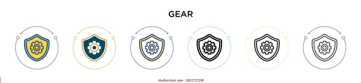Gear icon in filled, thin line, outline and stroke style. Vector illustration of two colored and black gear vector icons designs can be used for mobile, ui, web