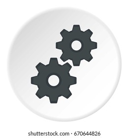 Gear icon in flat circle isolated vector illustration for web