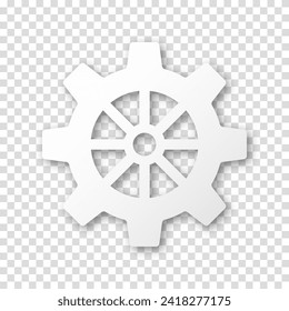 Gear icon, flat design. Machine sprocket gear icon. Realistic vector cogwheel sign symbol on a transparent background.