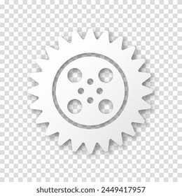 Gear icon, flat design. Machine sprocket gear icon. Realistic vector cogwheel sign symbol on a transparent background.