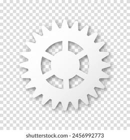 Gear icon, flat design. Machine sprocket gear icon. Realistic vector cogwheel sign symbol on a transparent background.