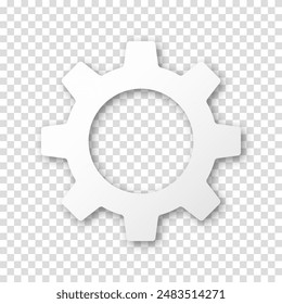 Gear icon, flat design. Machine sprocket gear icon. Realistic vector cogwheel sign symbol on a transparent background.