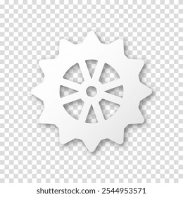 Gear icon, flat design. Machine sprocket gear icon. Realistic vector cogwheel sign symbol on a transparent background