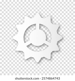 Gear icon, flat design. Machine sprocket gear icon. Realistic vector cogwheel sign symbol on a transparent background.