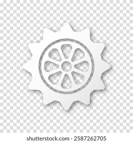 Gear icon, flat design. Machine sprocket gear icon. Realistic vector cogwheel sign symbol on a transparent background.