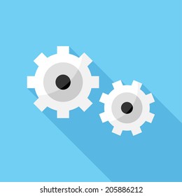 Gear icon. Flat design style modern vector illustration. Isolated on stylish color background. Flat long shadow icon. Elements in flat design.