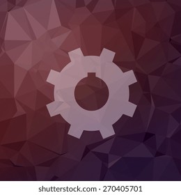 Gear icon in flat style for web and mobile, modern minimalistic flat design. Vector white icon on abstract polygonal background