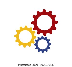 The gear icon is flat in three colors. gear icon