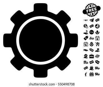 Gear icon with free bonus clip art. Vector illustration style is flat iconic symbols, black color, white background.