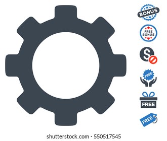 Gear icon with free bonus design elements. Vector illustration style is flat iconic symbols, smooth blue colors, white background.