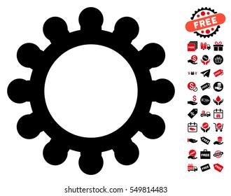 Gear icon with free bonus pictograph collection. Vector illustration style is flat iconic symbols, intensive red and black colors, white background.