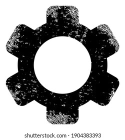 Gear icon with grunge effect. Isolated vector gear icon image with unclean rubber texture on a white background.