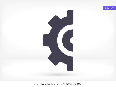 Gear icon. gear half. Vector graphics display work style. clipped gear vector graphics. for your site 10 eps