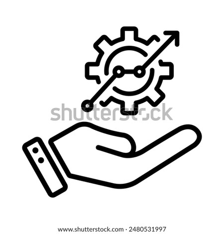 Gear icon in hand, growth graph on business model or stock information. Management gear icons such as profit