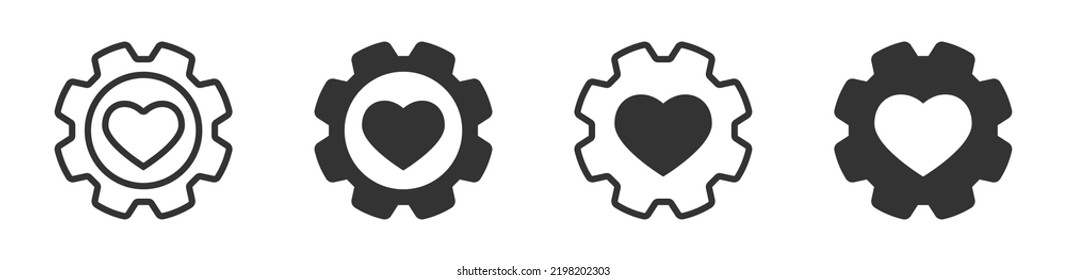 Icono de engranaje con corazón. Ilustración vectorial.