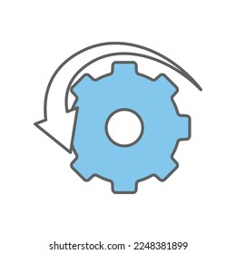 Gear icon illustration with arrow. suitable for project return icon. icon related to project management. flat line icon style. Simple vector design editable