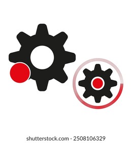 Gear icon illustration. Black cogwheels focus. Red accent elements. Modern mechanical design.
