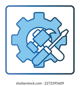 Gear icon illustration with hammer and screwdriver. icon related to tool. Two tone icon style, lineal color. Simple vector design editable