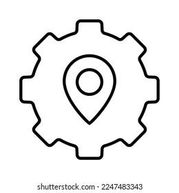 Gear icon illustration with map. suitable for project location icon. icon related to project management. line icon style. Simple vector design editable