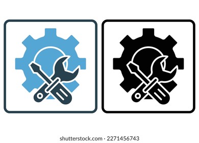 Gear icon illustration with screwdriver and wrench. icon related to tool. Solid icon style. Simple vector design editable