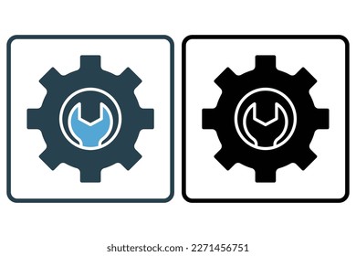 Gear icon illustration with wrench. icon related to tool. Solid icon style. Simple vector design editable