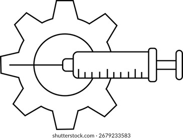 gear icon and injection icon with white background.with black lines