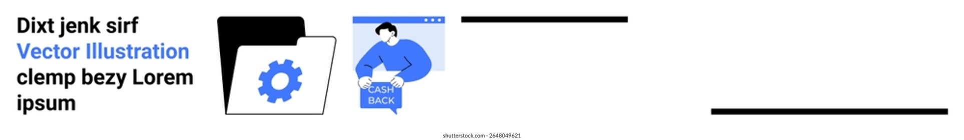 Gear icon inside folder, person reading book. Ideal for technology tutorials, educational content, gadget reviews, online courses, tech news, user guides, landing page