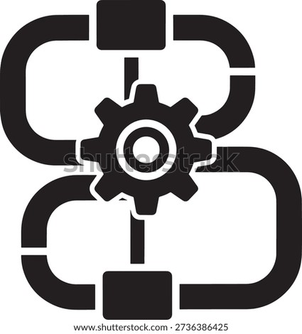 Gear icon with interconnected curved lines and squares workflow automation symbol
